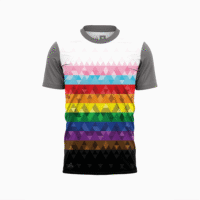 Pride Geometric patterned Tech T-shirt front with grey sleeves and collar detail